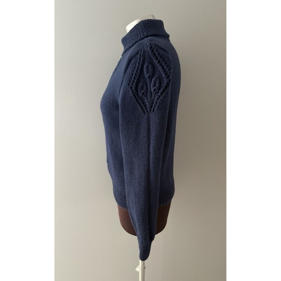 Vintage Mark Shale Sweater Size Medium Blue Wool Turtleneck Hand Knitted Tulips - Picture 2 of 11